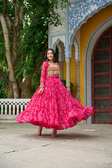 Classy Mustard Georgette Bandhani Work Gown