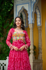 Classy Mustard Georgette Bandhani Work Gown