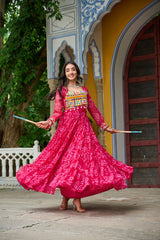 Classy Mustard Georgette Bandhani Work Gown