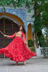 Classy Mustard Georgette Bandhani Work Gown