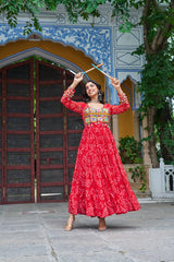 Classy Mustard Georgette Bandhani Work Gown