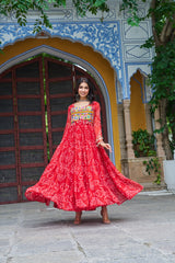 Classy Mustard Georgette Bandhani Work Gown