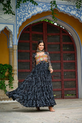 Classy Mustard Georgette Bandhani Work Gown