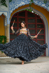 Classy Mustard Georgette Bandhani Work Gown