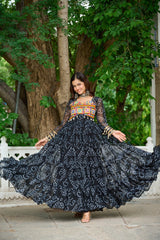 Classy Mustard Georgette Bandhani Work Gown
