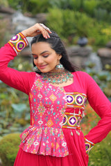 Innovative Pink Rayon Kutchi Work Navratri Wear