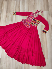 Innovative Pink Rayon Kutchi Work Navratri Wear