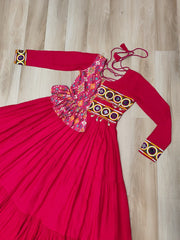 Innovative Pink Rayon Kutchi Work Navratri Wear