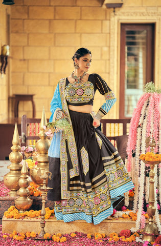 Navratri Wear Glorious Black Rayon Embroidery Work Lehenga Choli