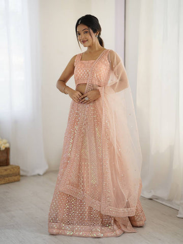 Trendy Peach Net Rainbow Work Lehenga Choli