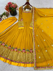 Gorgeous White Georgette Embroidery Work Gown