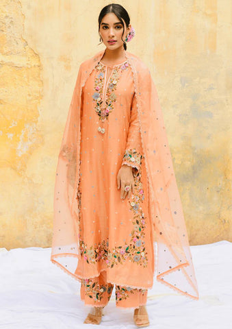Alluring Peach Georgette Sequence Work Punjabi Suit