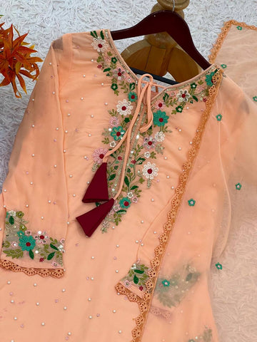 Alluring Peach Georgette Sequence Work Punjabi Suit