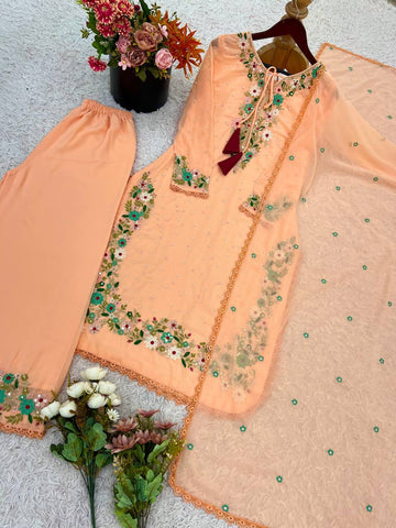 Alluring Peach Georgette Sequence Work Punjabi Suit