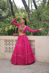 Navratri Wear Designer Red Georgette Embroidered Lehenga Choli