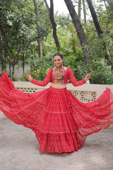 Navratri Wear Designer Red Georgette Embroidered Lehenga Choli