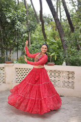 Navratri Wear Designer Red Georgette Embroidered Lehenga Choli