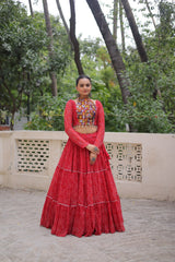 Navratri Wear Designer Red Georgette Embroidered Lehenga Choli