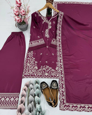 Gorgeous Crepe Silk Embroidery Palazzo Suit