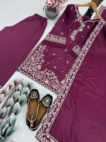 Gorgeous Crepe Silk Embroidery Palazzo Suit
