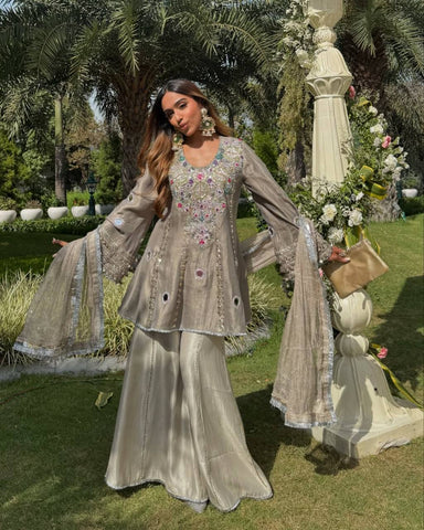 Ravishing White Creap Sequence Work Sharara Suit