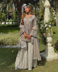 Ravishing White Creap Sequence Work Sharara Suit