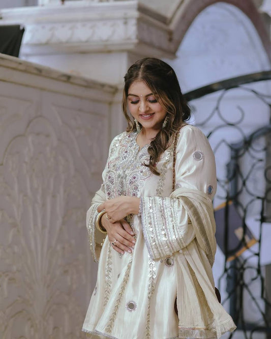 Ravishing White Creap Sequence Work Sharara Suit