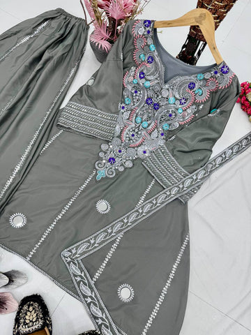 Ravishing White Creap Sequence Work Sharara Suit
