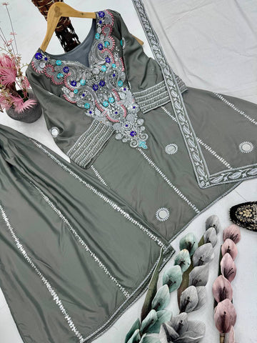 Ravishing White Creap Sequence Work Sharara Suit
