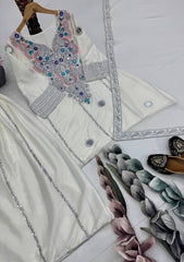 Ravishing White Creap Sequence Work Sharara Suit