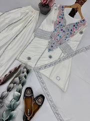 Ravishing White Creap Sequence Work Sharara Suit