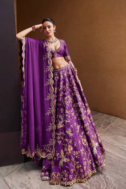 Designer Purple Thai Silk Zari Work Lehenga Choli For Wedding