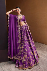 Designer Purple Thai Silk Zari Work Lehenga Choli For Wedding