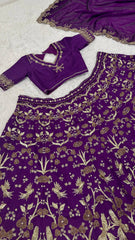 Designer Purple Thai Silk Zari Work Lehenga Choli For Wedding