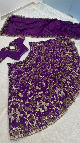 Designer Purple Thai Silk Zari Work Lehenga Choli For Wedding