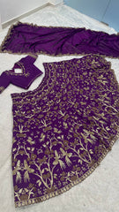 Designer Purple Thai Silk Zari Work Lehenga Choli For Wedding