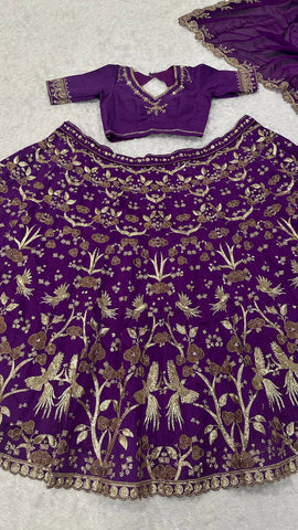 Designer Purple Thai Silk Zari Work Lehenga Choli For Wedding