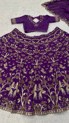 Designer Purple Thai Silk Zari Work Lehenga Choli For Wedding