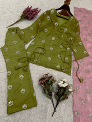 Lovely Olive Green Jimmy Choo Sequence Work Palazzo Suit