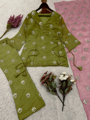Lovely Olive Green Jimmy Choo Sequence Work Palazzo Suit