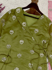 Lovely Olive Green Jimmy Choo Sequence Work Palazzo Suit
