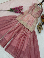Exclusive Pink Fandy Crash Embroidery Work Sharara Suit