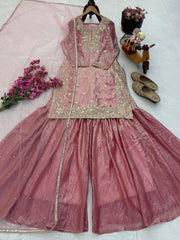 Exclusive Pink Fandy Crash Embroidery Work Sharara Suit