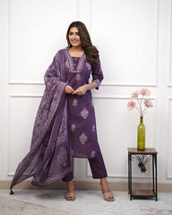 Designer Purple Muslin Digital Print Straight Salwar Suit