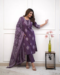 Designer Purple Muslin Digital Print Straight Salwar Suit