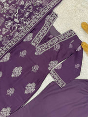 Designer Purple Muslin Digital Print Straight Salwar Suit