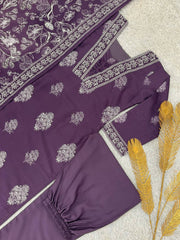 Designer Purple Muslin Digital Print Straight Salwar Suit