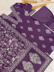Designer Purple Muslin Digital Print Straight Salwar Suit