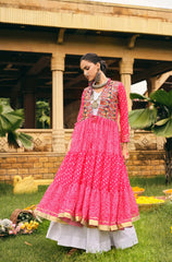 Gorgeous Pink Cotton Embroidery Shrug With Lehenga