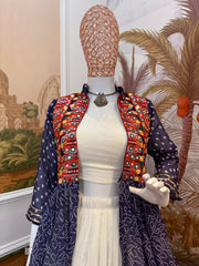 Gorgeous Pink Cotton Embroidery Shrug With Lehenga